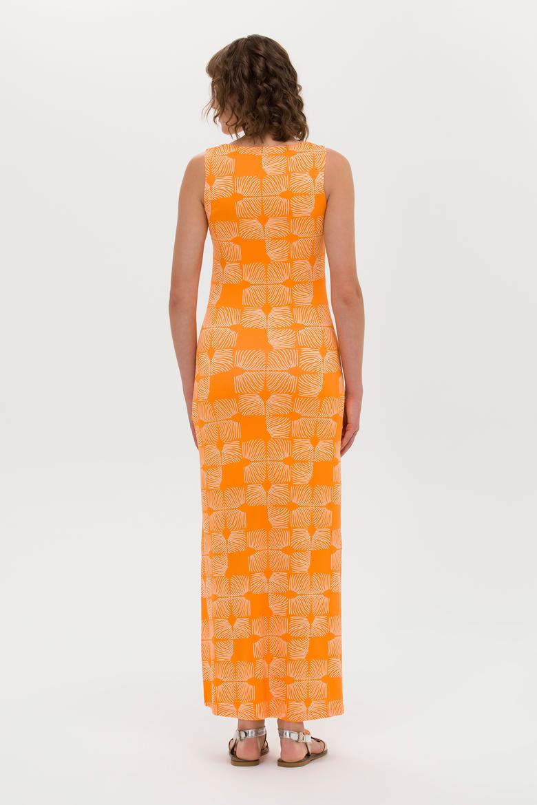 Kadın Turuncu Kare Yaka Midi Boy Örme Elbise - 50263155016