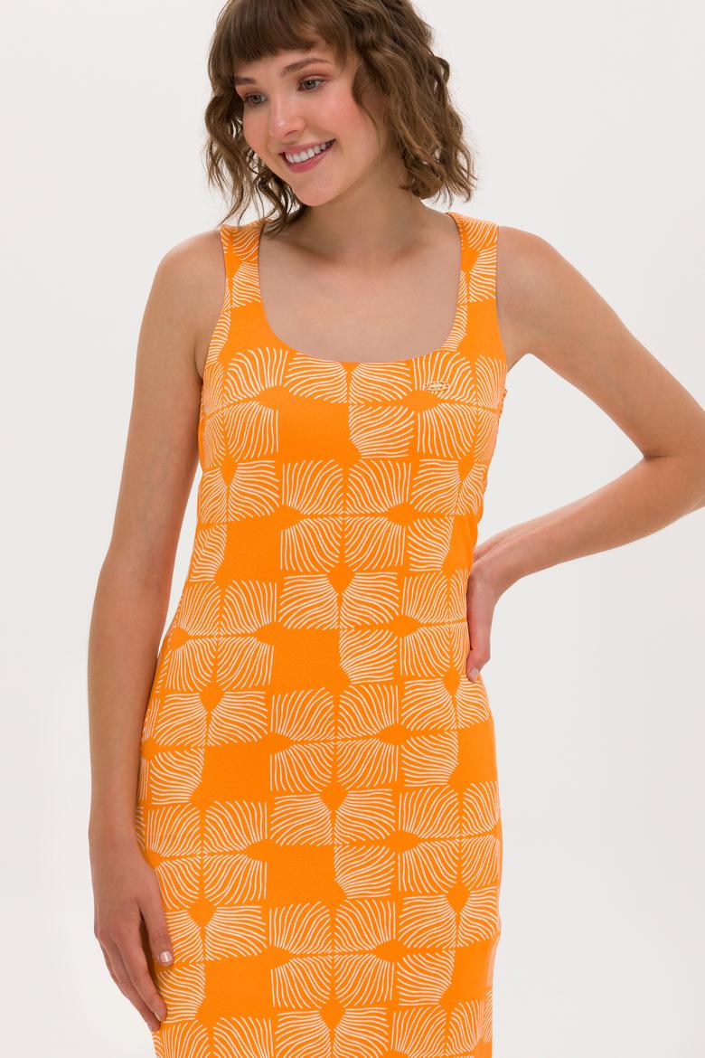 Kadın Turuncu Kare Yaka Midi Boy Örme Elbise - 50263155016