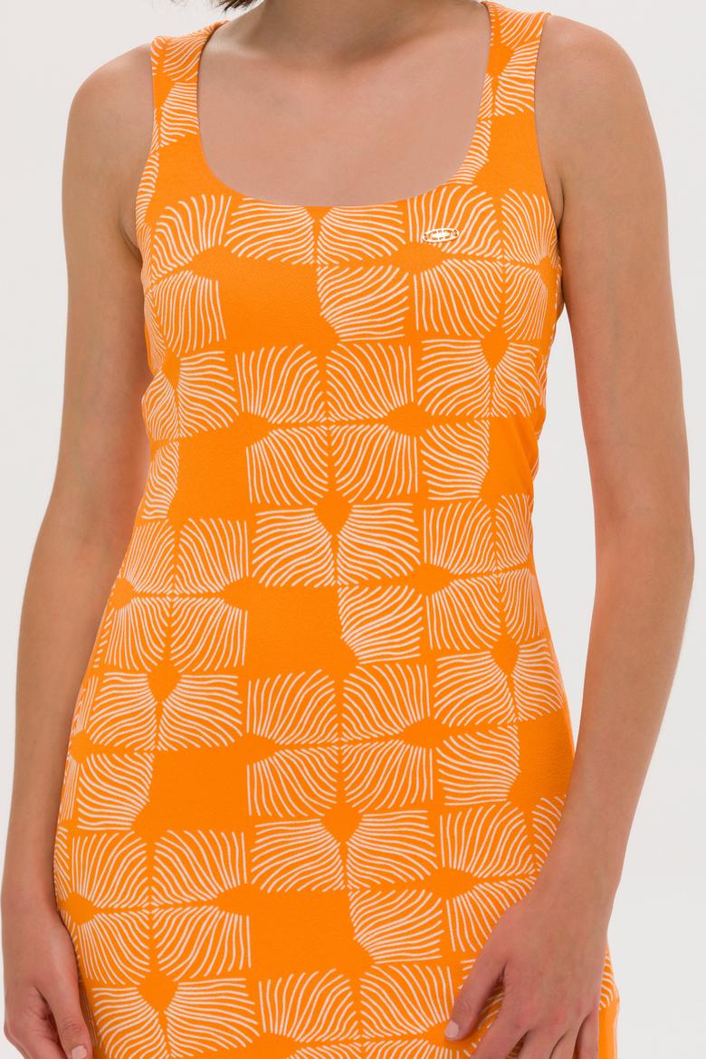 Kadın Turuncu Kare Yaka Midi Boy Örme Elbise - 50263155016