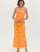 Kadın Turuncu Kare Yaka Midi Boy Örme Elbise