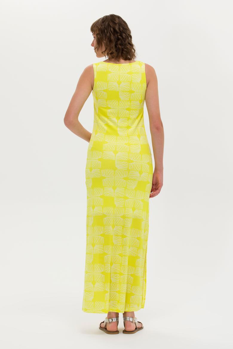 Kadın Fıstık Yeşili Kare Yaka Midi Boy Örme Elbise - 50263155043