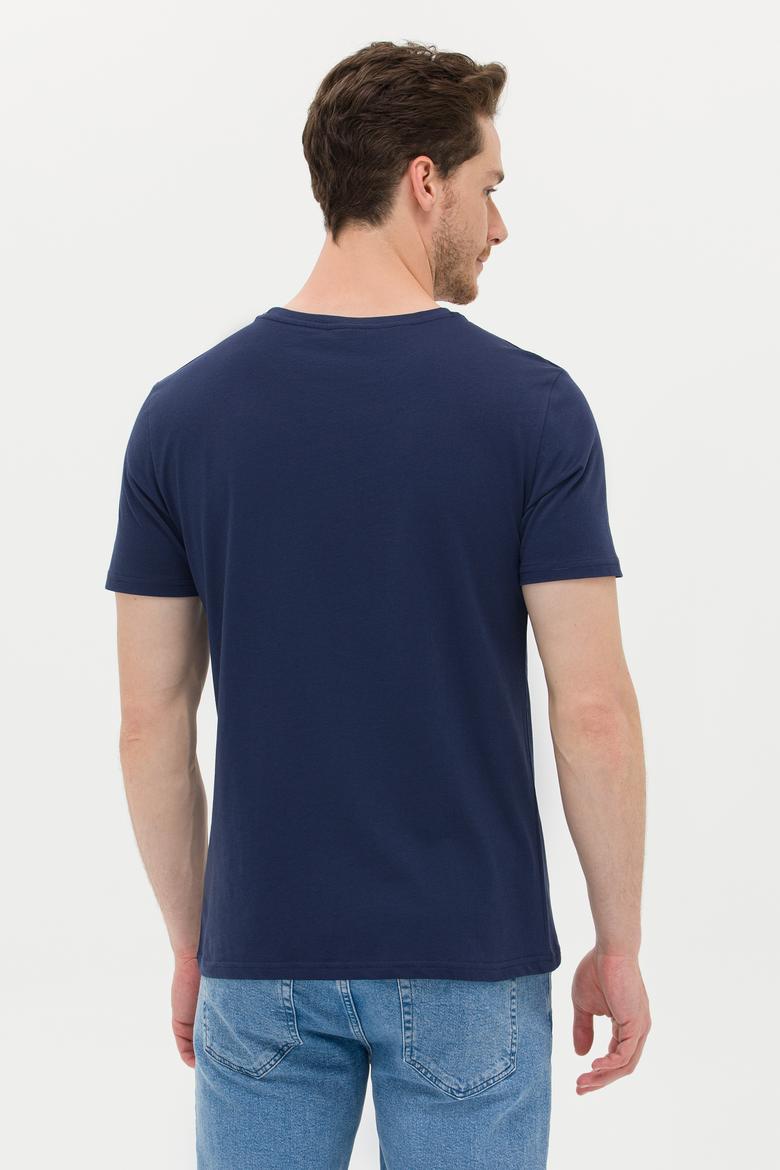 Erkek Lacivert Bisiklet Yaka Tişört - 50263564008