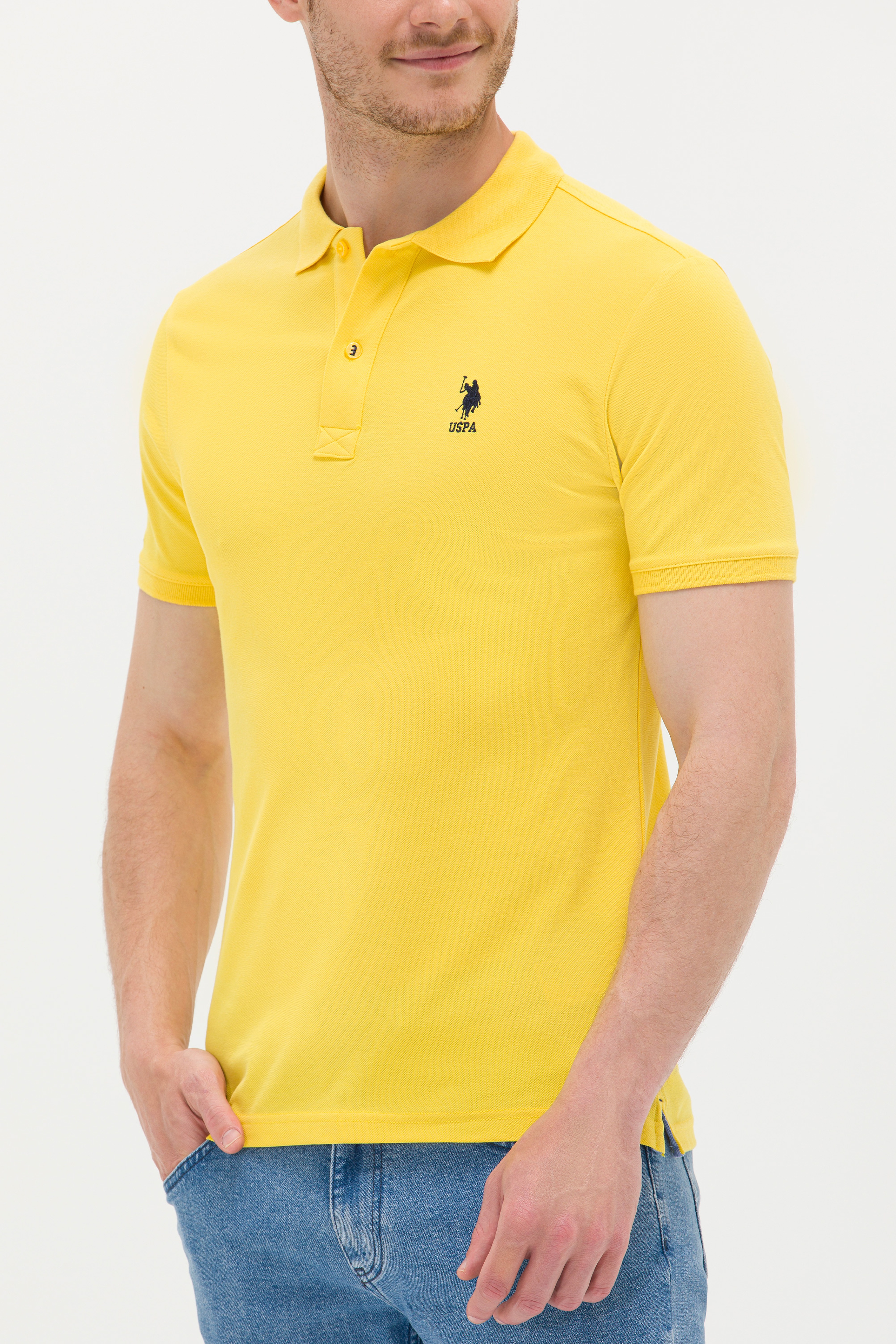 Erkek Koyu Sarı Basic Polo Yaka Tişört