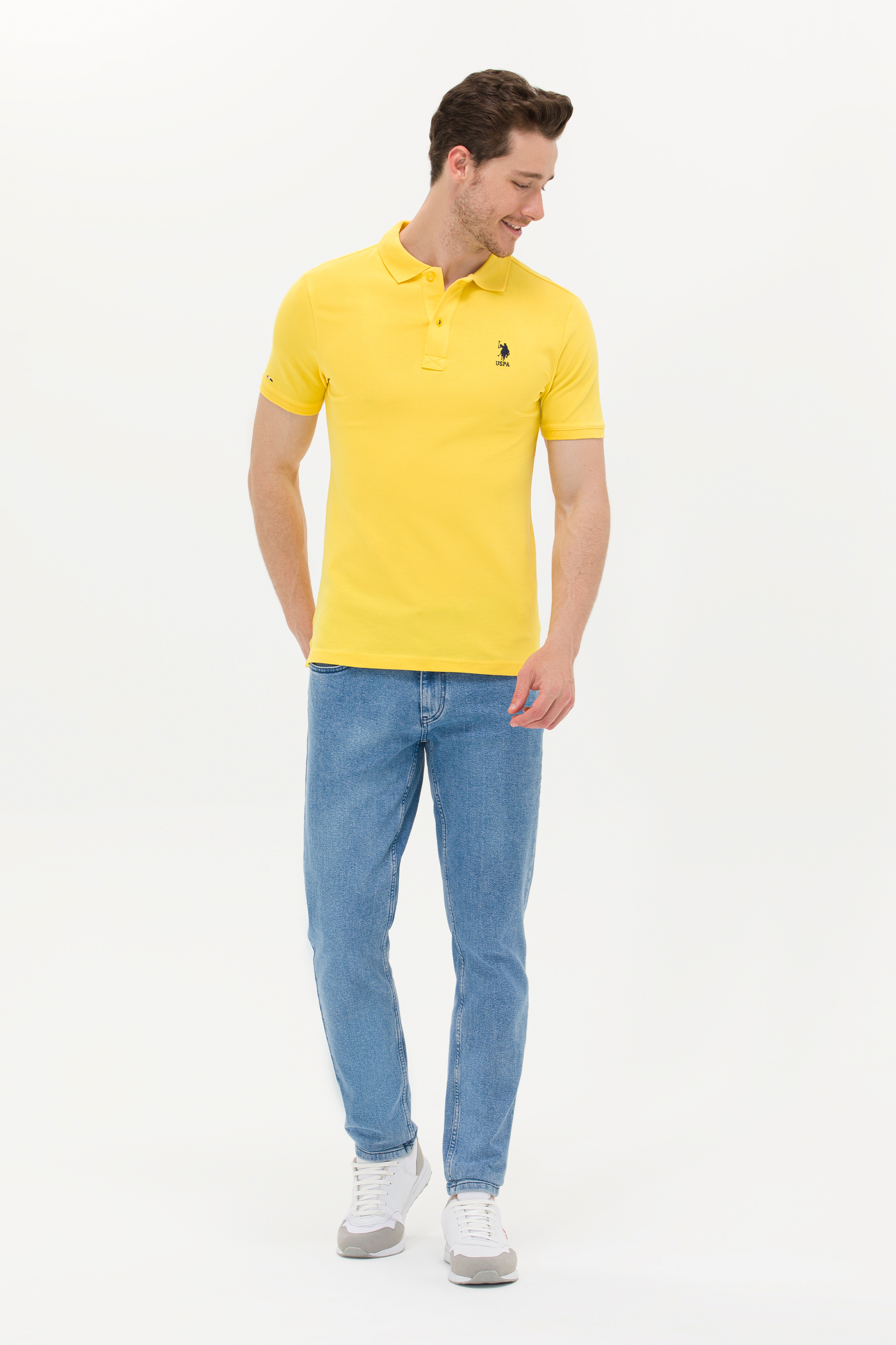 Erkek Koyu Sarı Basic Polo Yaka Tişört - Image 4