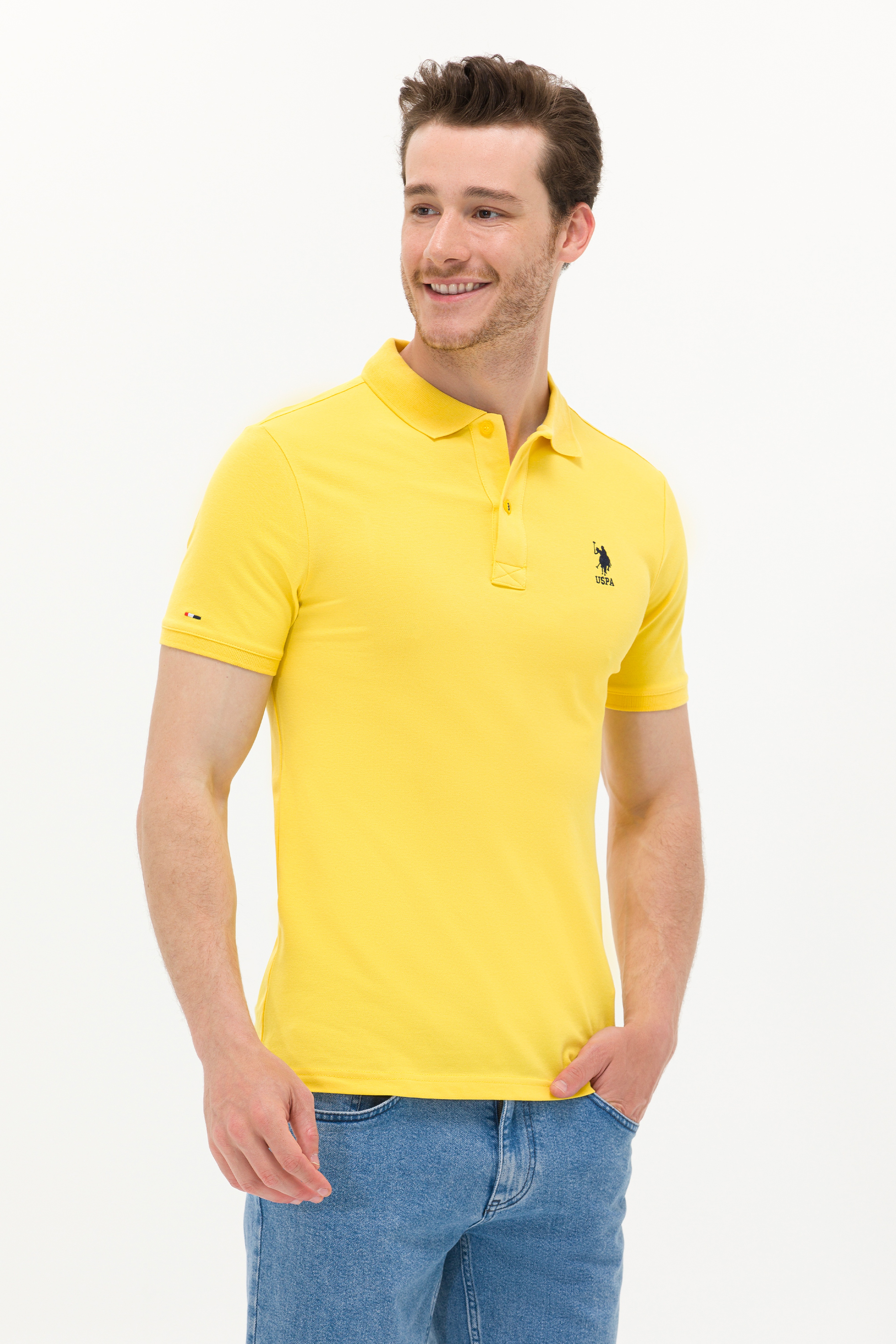 Erkek Koyu Sarı Basic Polo Yaka Tişört - Image 2