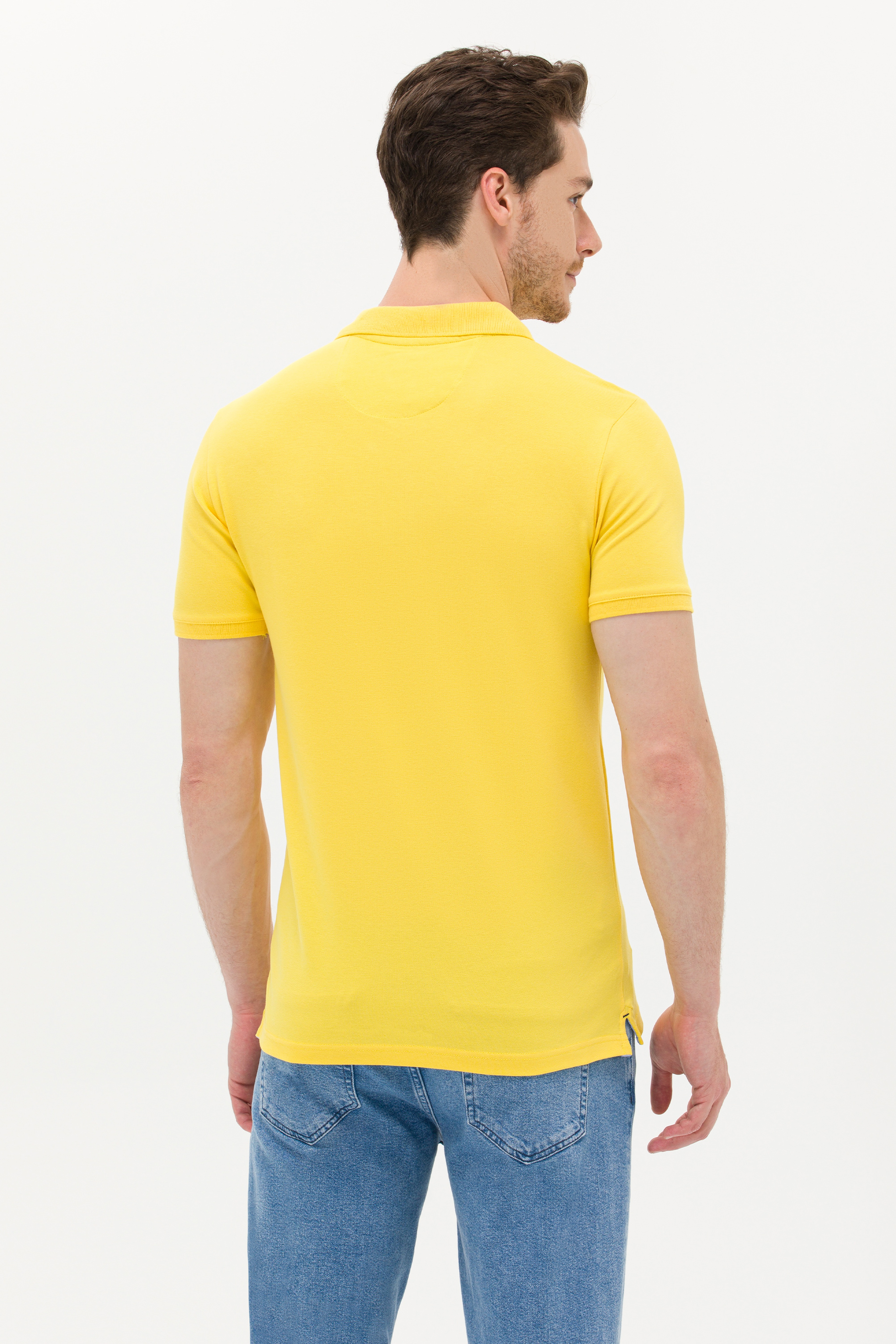 Erkek Koyu Sarı Basic Polo Yaka Tişört