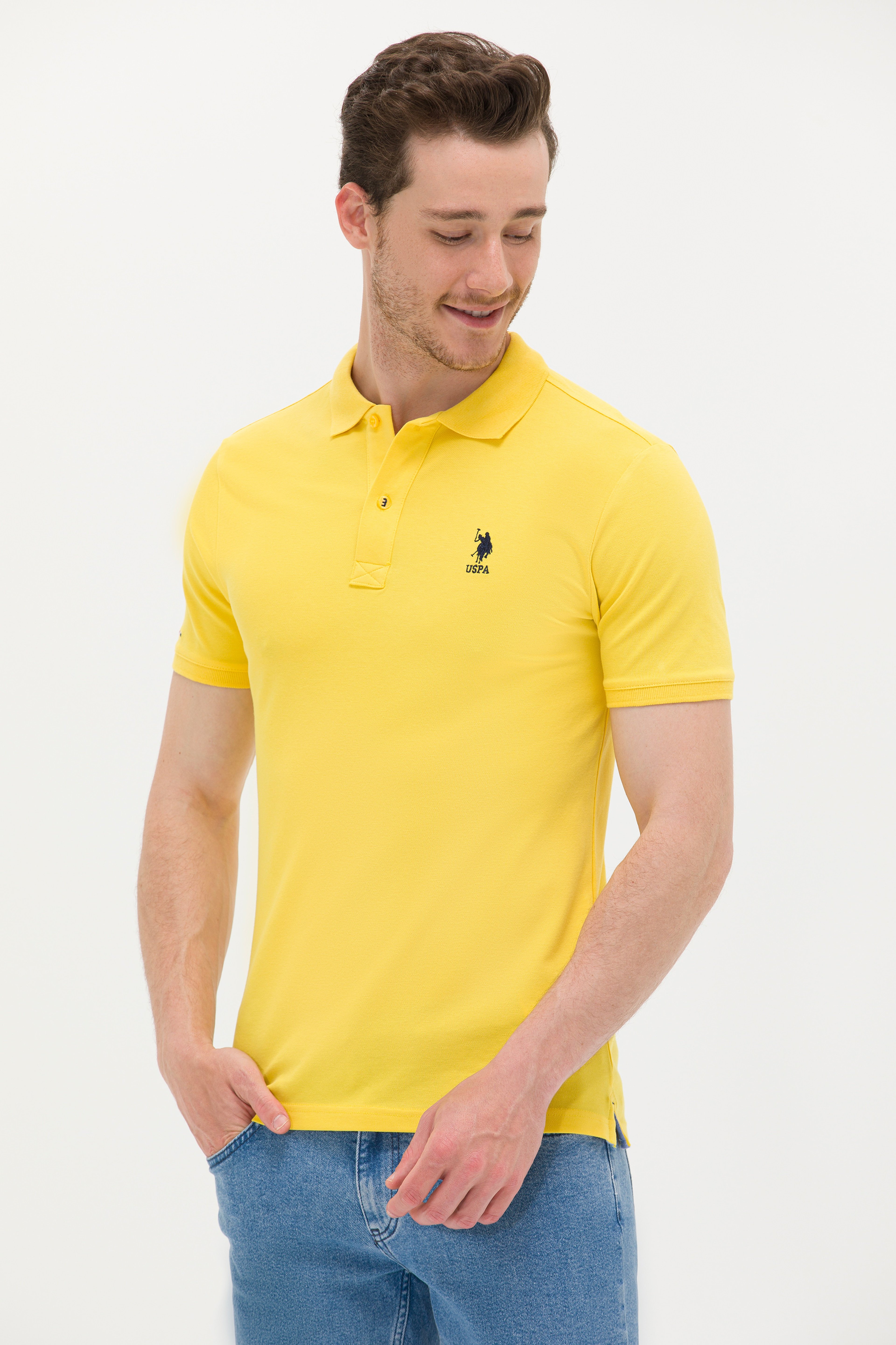 Erkek Koyu Sarı Basic Polo Yaka Tişört - Image 1