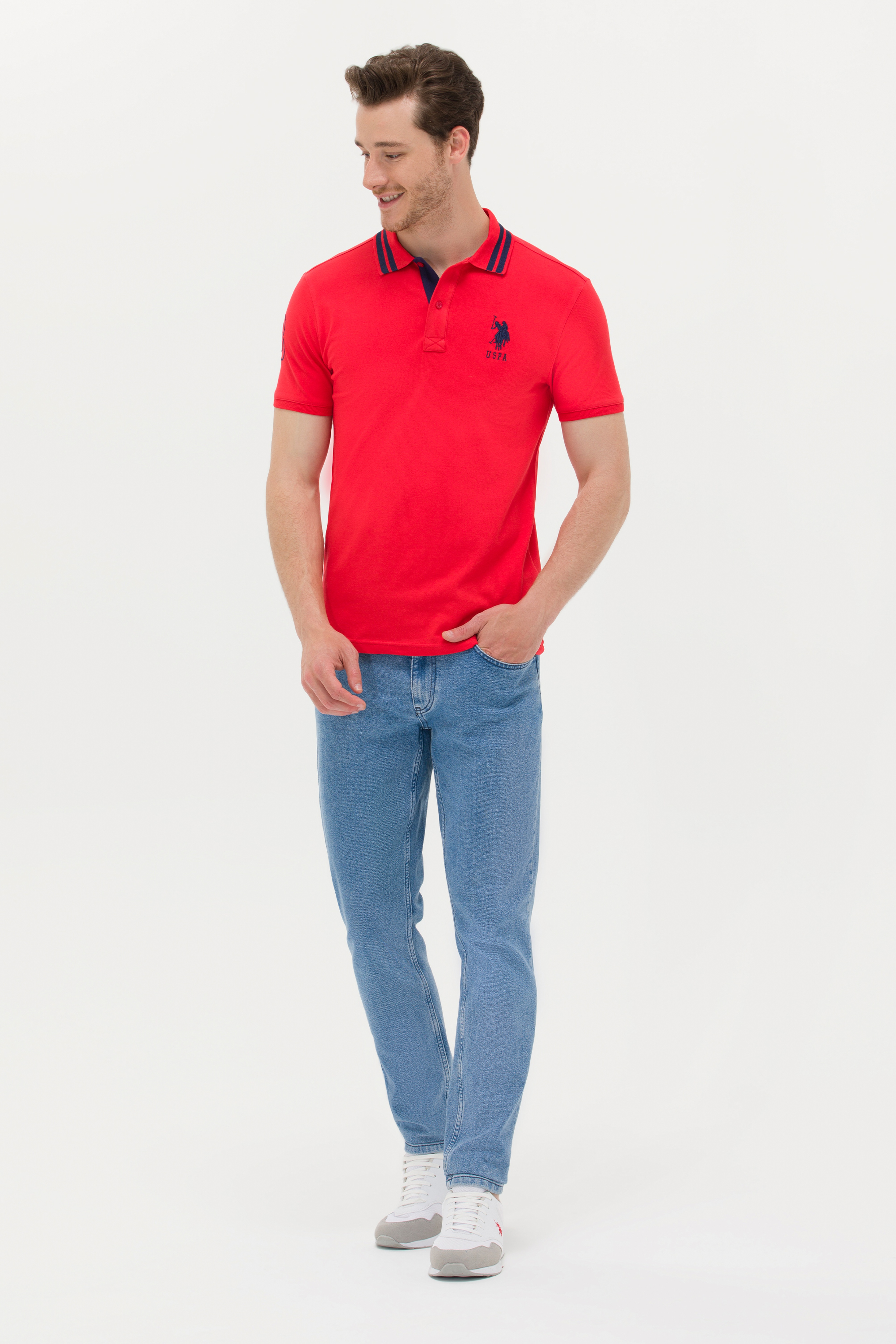 Erkek Kırmızı Basic Polo Yaka Tişört - Image 4