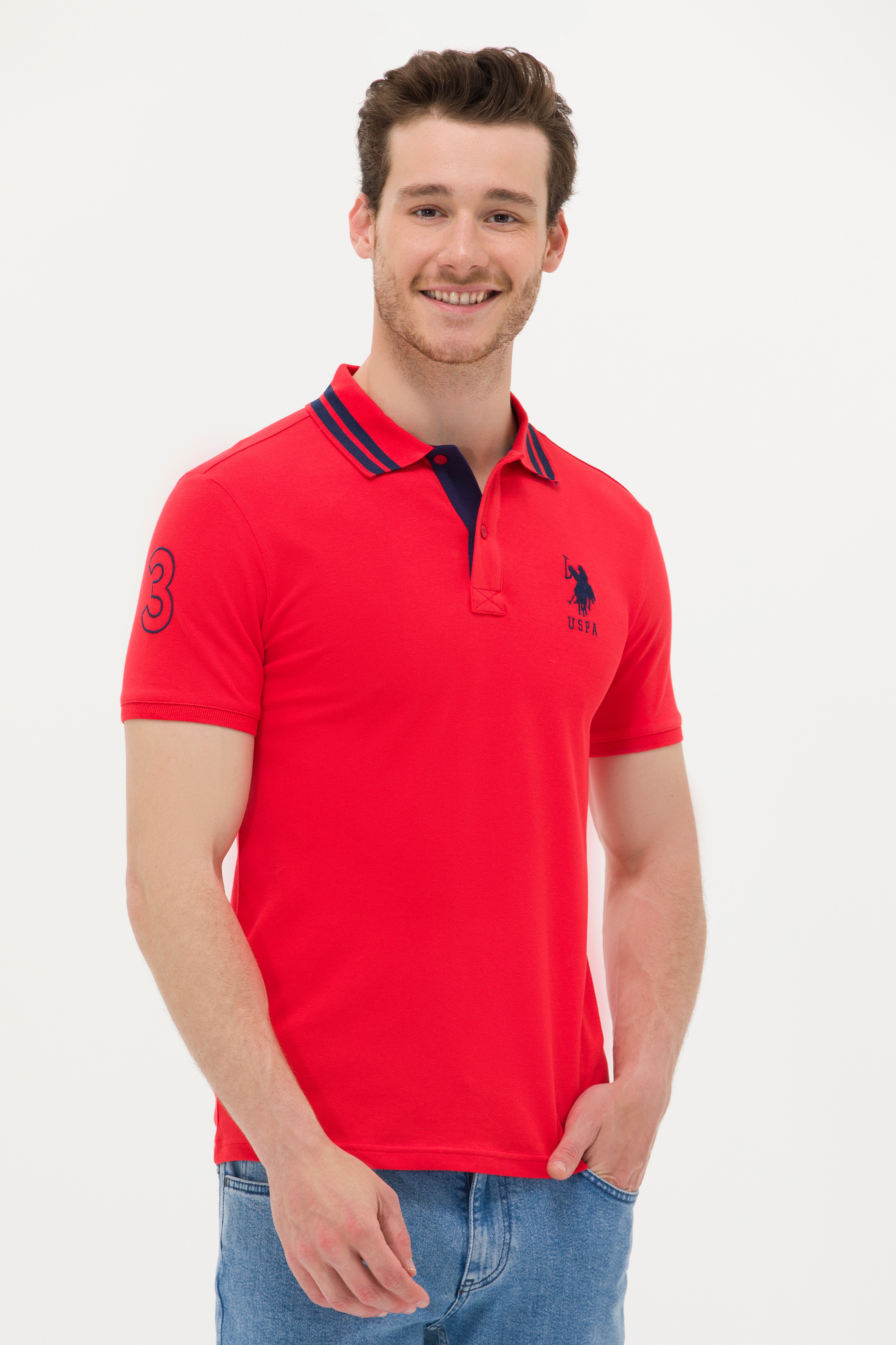 Erkek Kırmızı Basic Polo Yaka Tişört - Image 1