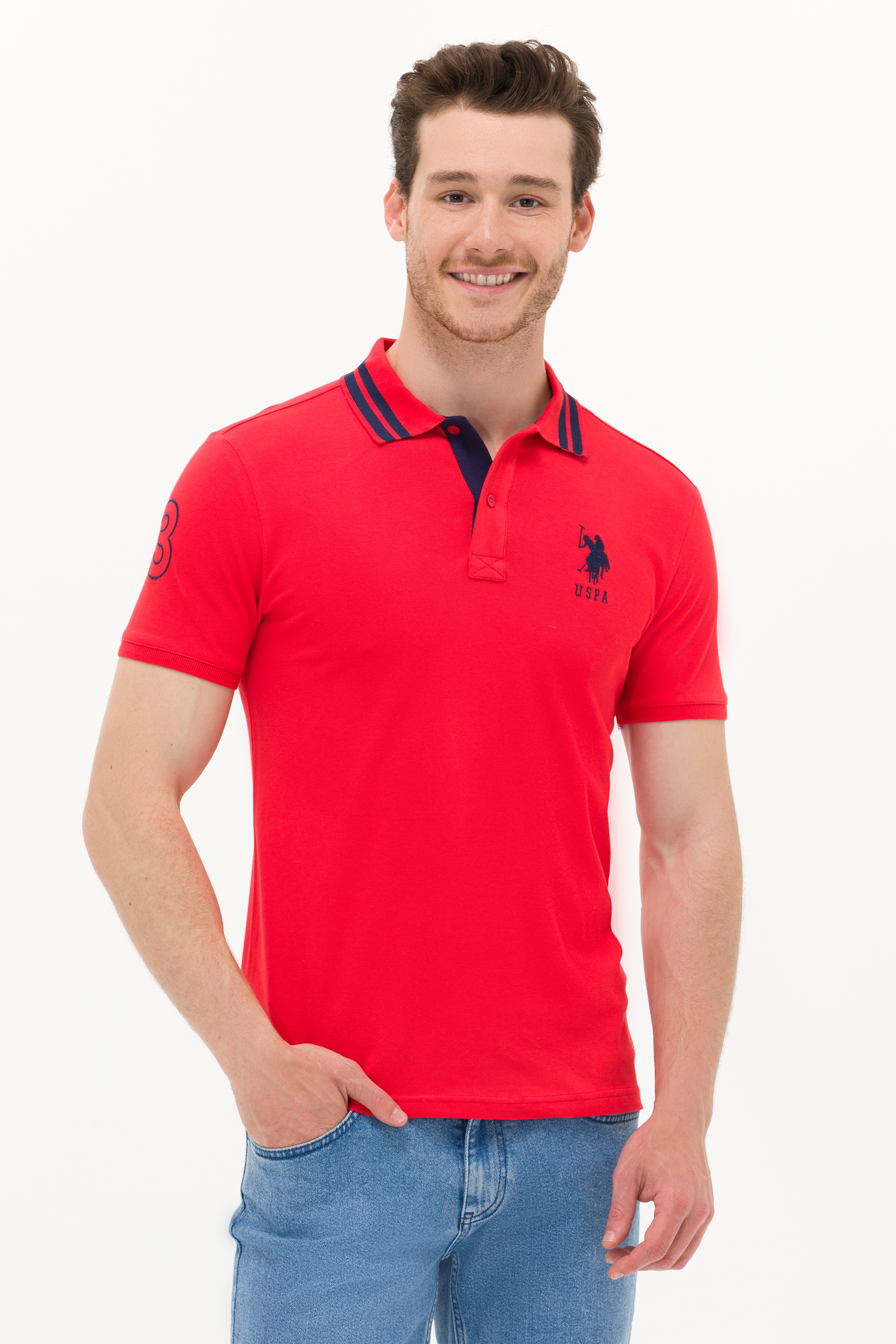 Erkek Kırmızı Basic Polo Yaka Tişört - Image 3