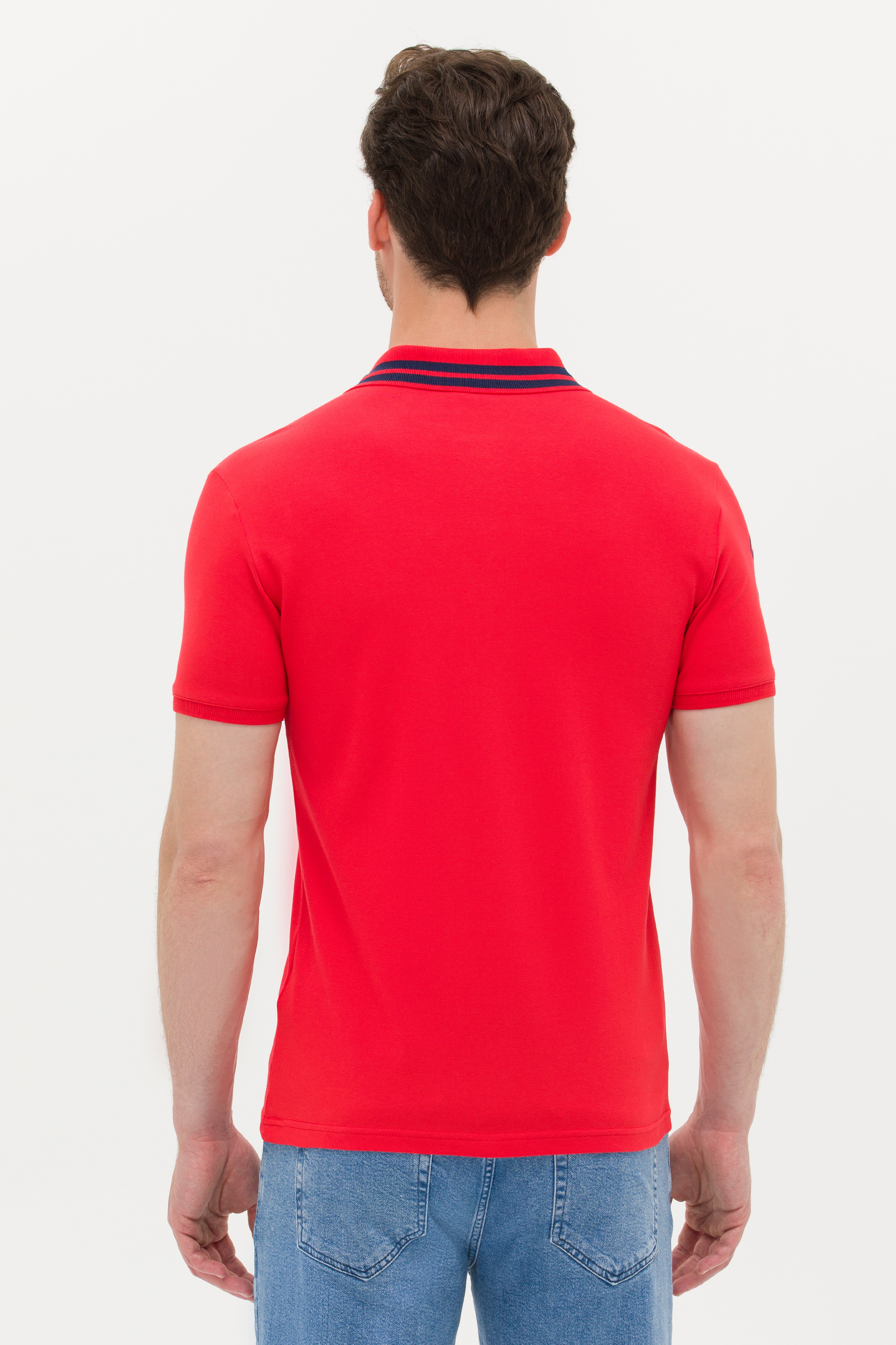 Erkek Kırmızı Basic Polo Yaka Tişört - Image 5