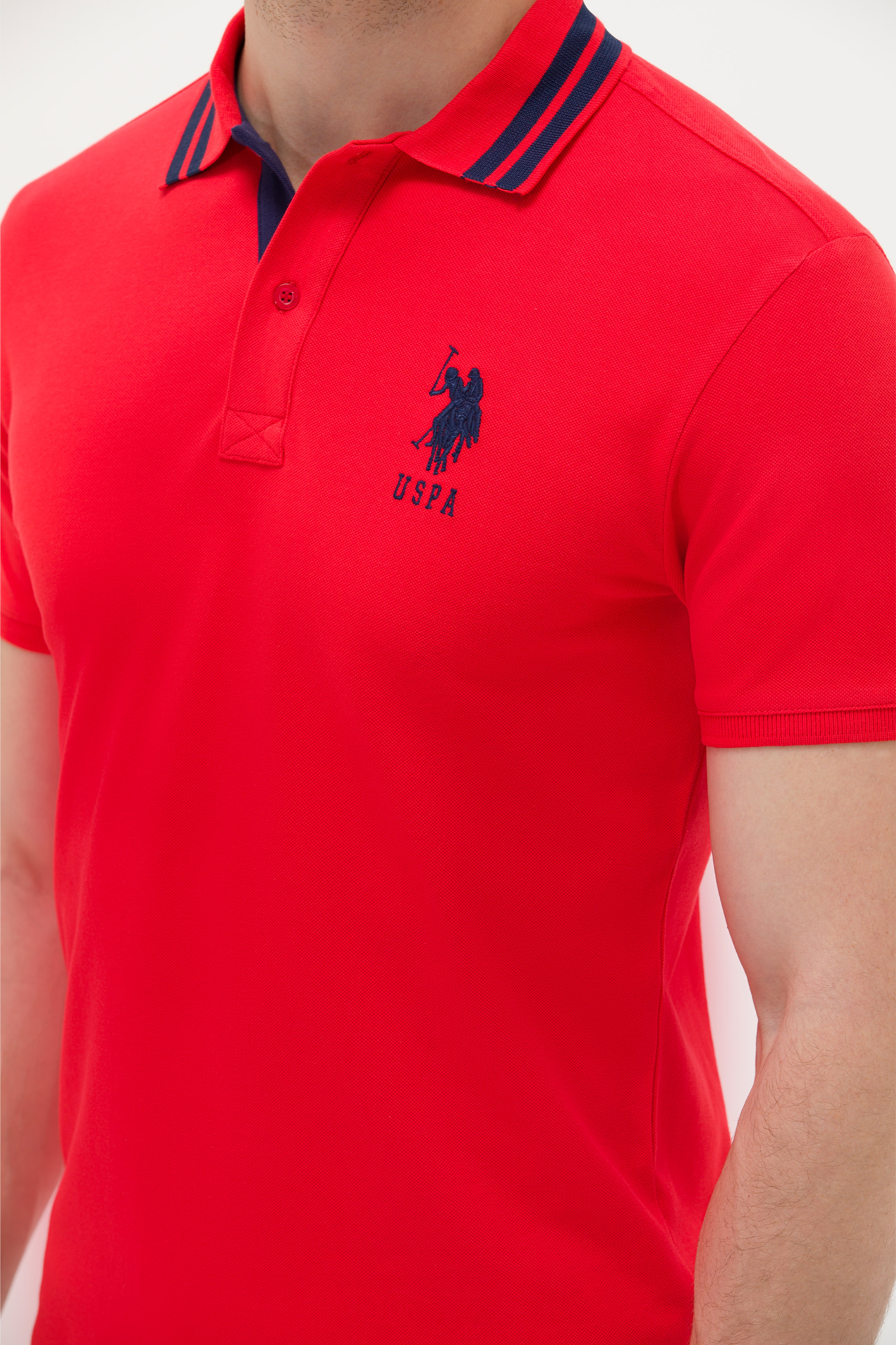 Erkek Kırmızı Basic Polo Yaka Tişört - Image 7
