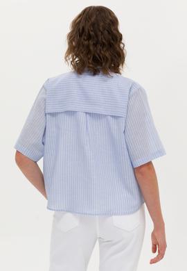 Kadın Mavi Keten Görünümlü Kısa Kollu Gömlek - 50263177030