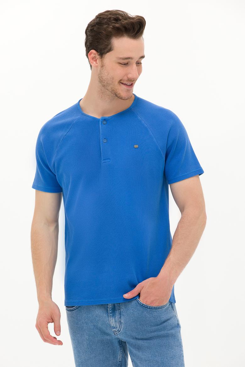 Erkek Saks Bisiklet Yaka Tişört