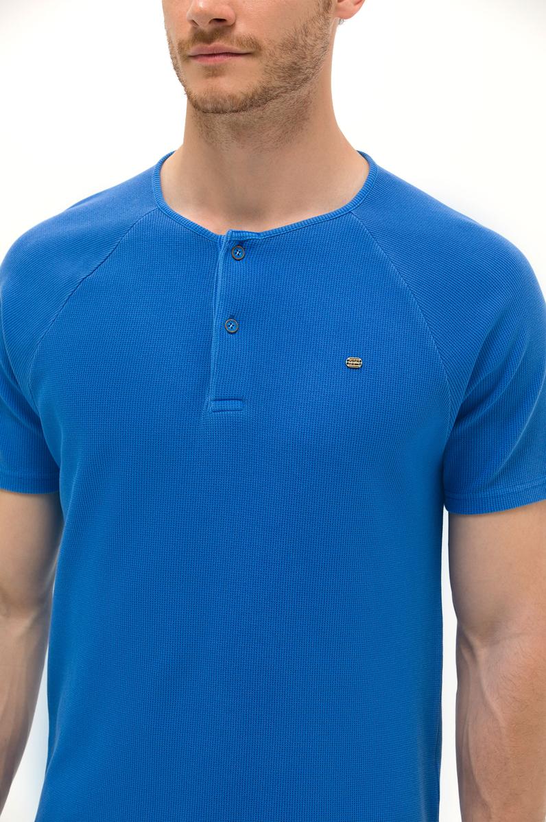 Erkek Saks Bisiklet Yaka Tişört