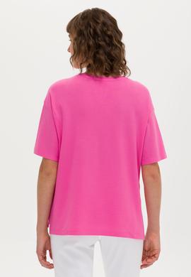 Kadın Pembe Bisiklet Yaka Tişört - 50263603029