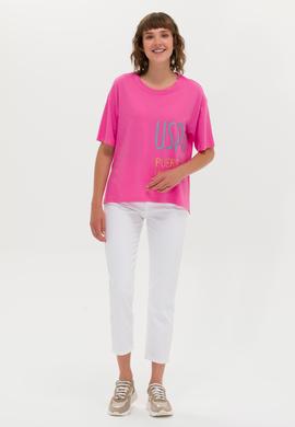 Kadın Pembe Bisiklet Yaka Tişört - 50263603029