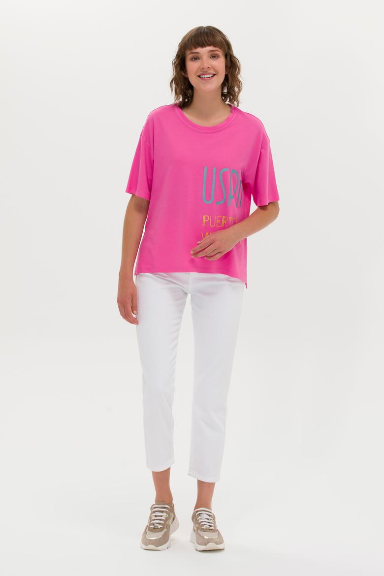 Kadın Pembe Bisiklet Yaka Tişört - 50263603029