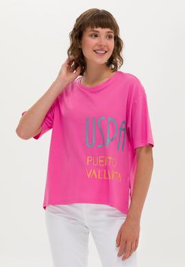 Kadın Pembe Bisiklet Yaka Tişört - 50263603029