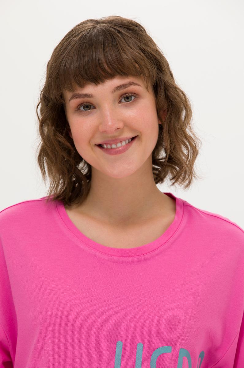 Kadın Pembe Bisiklet Yaka Tişört