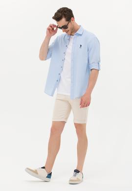 Erkek Mavi Keten Görünümlü Basic Gömlek - 50254189040