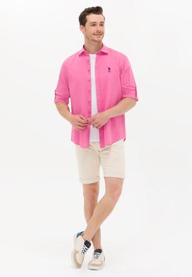 Erkek Pembe Keten Görünümlü Basic Gömlek - 50254189046