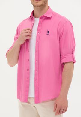 Erkek Pembe Keten Görünümlü Basic Gömlek - 50254189046