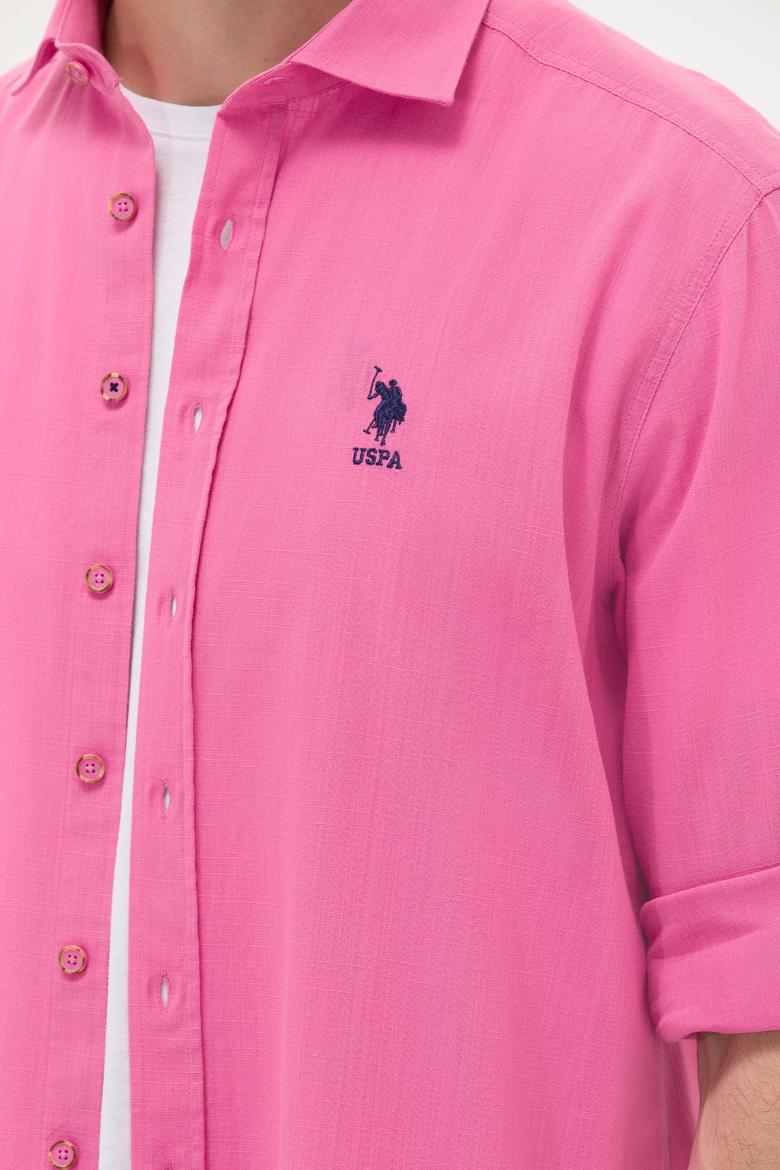 Erkek Pembe Keten Görünümlü Basic Gömlek - 50254189046