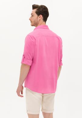 Erkek Pembe Keten Görünümlü Basic Gömlek - 50254189046