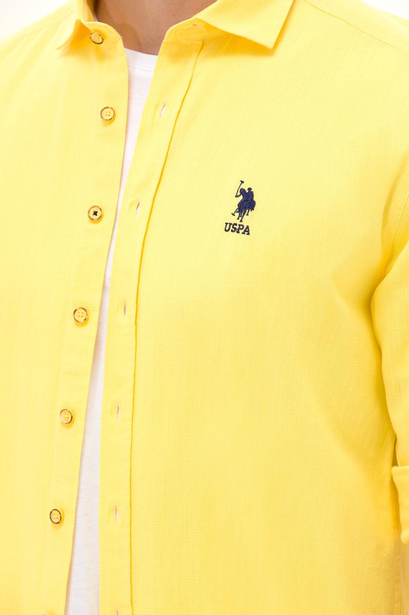 Erkek Sarı Keten Görünümlü Basic Gömlek