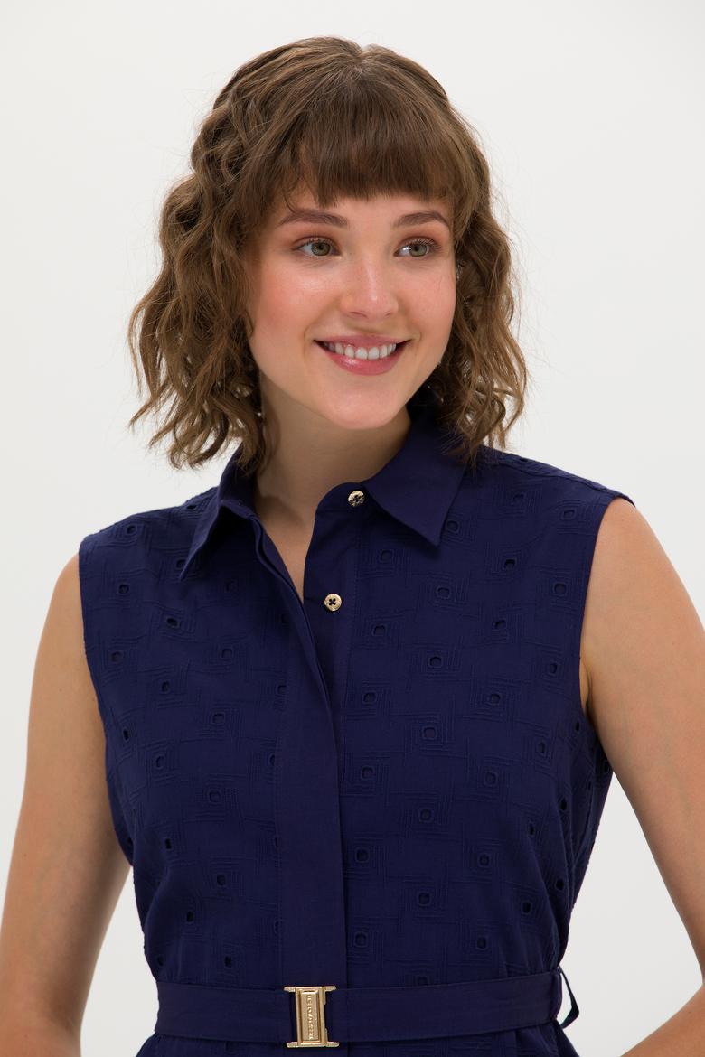 Kadın Lacivert Dokuma Elbise - 50262585006