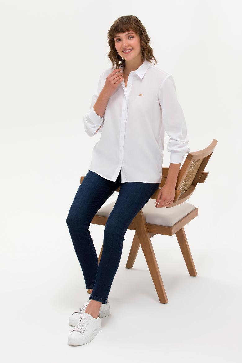 Kadın Beyaz Uzun Kollu Gömlek - 50266558014