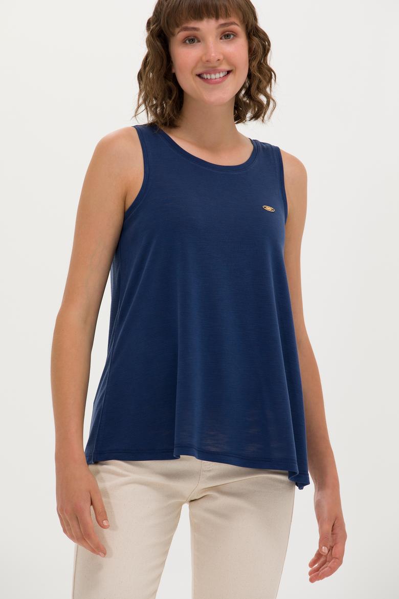 Kadın Lacivert Bisiklet Yaka Kolsuz Tişört - 50262481004