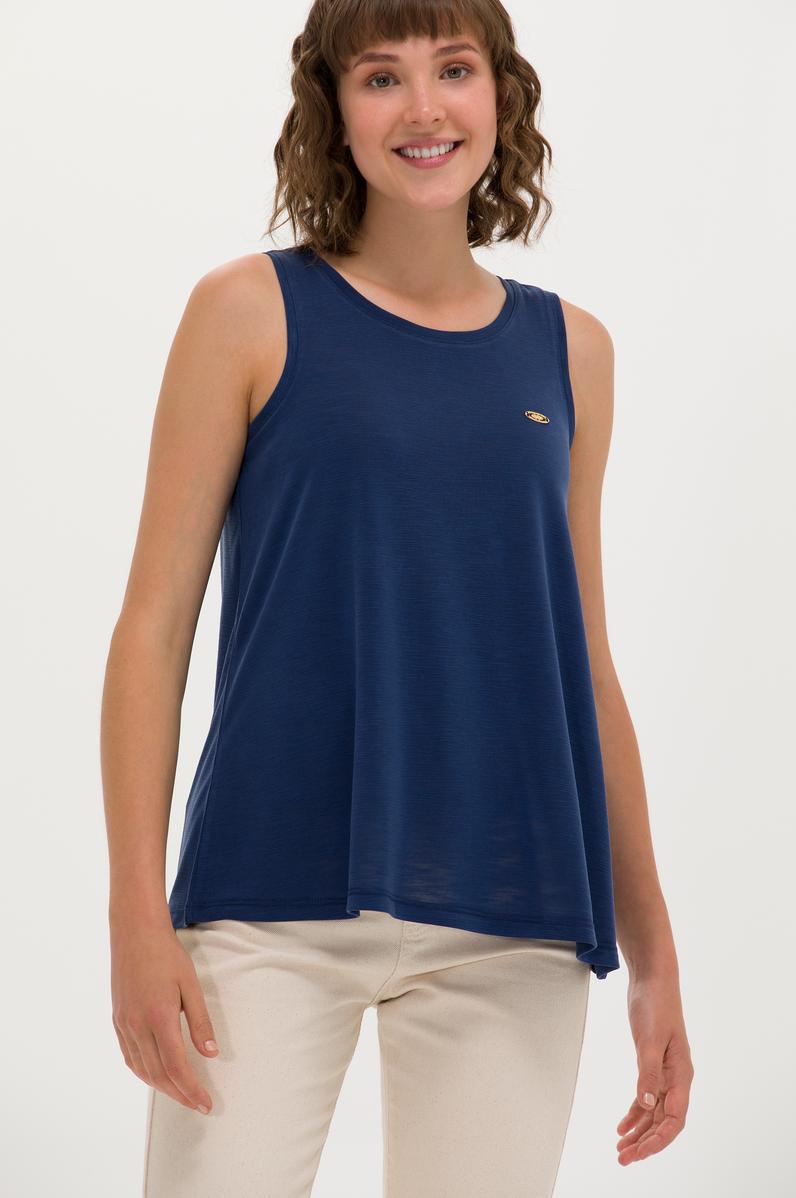 Kadın Lacivert Bisiklet Yaka Kolsuz Tişört