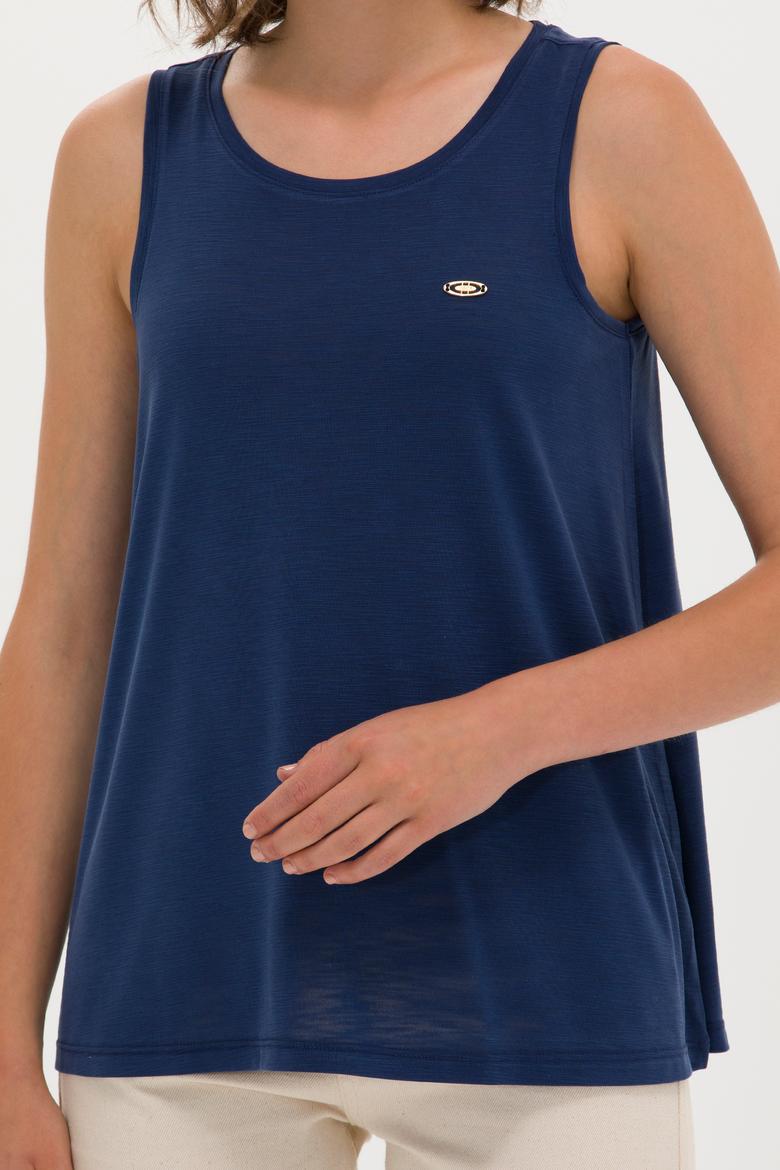 Kadın Lacivert Bisiklet Yaka Kolsuz Tişört - 50262481004