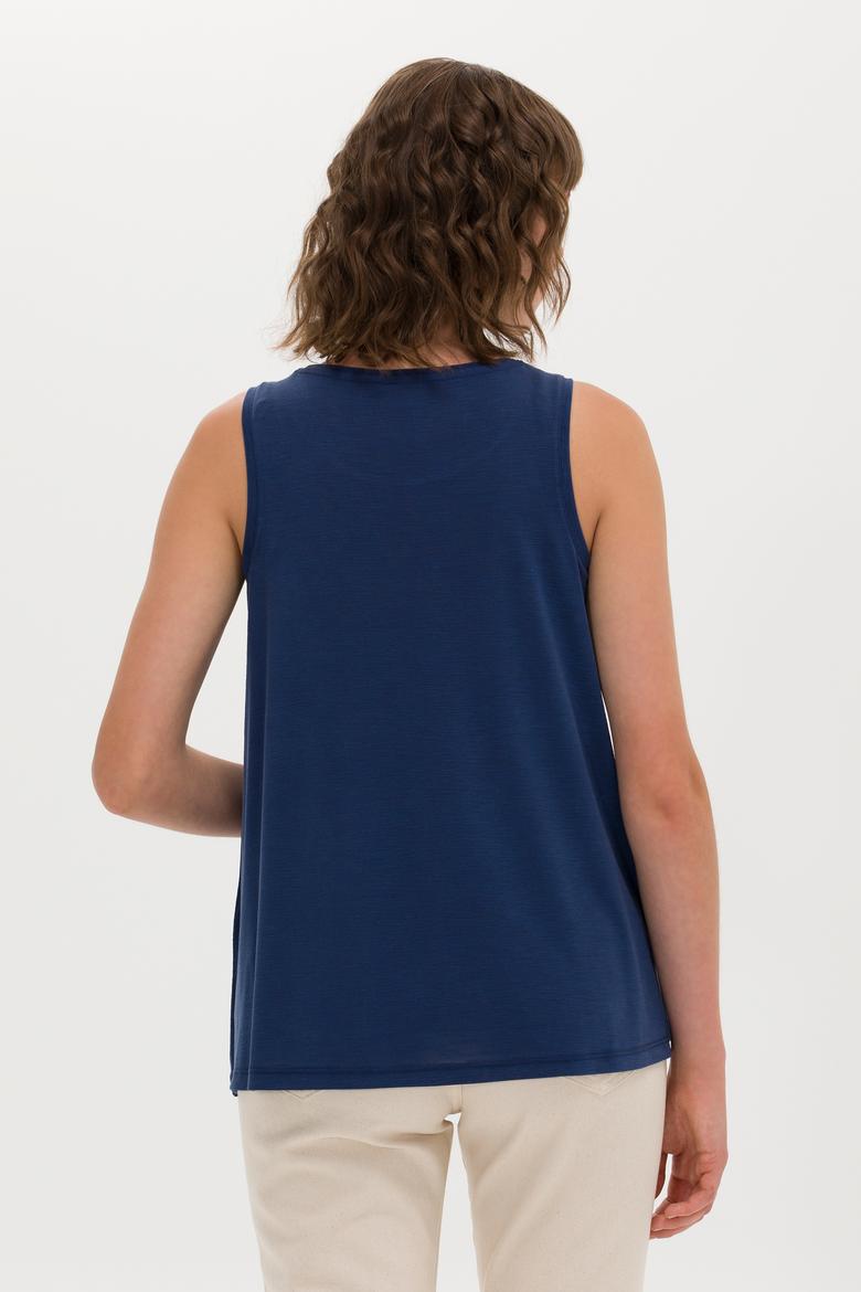 Kadın Lacivert Bisiklet Yaka Kolsuz Tişört - 50262481004