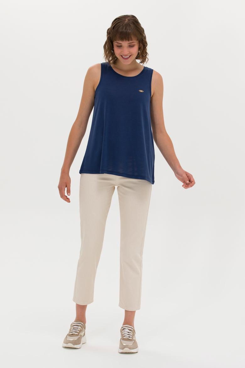 Kadın Lacivert Bisiklet Yaka Kolsuz Tişört - 50262481004