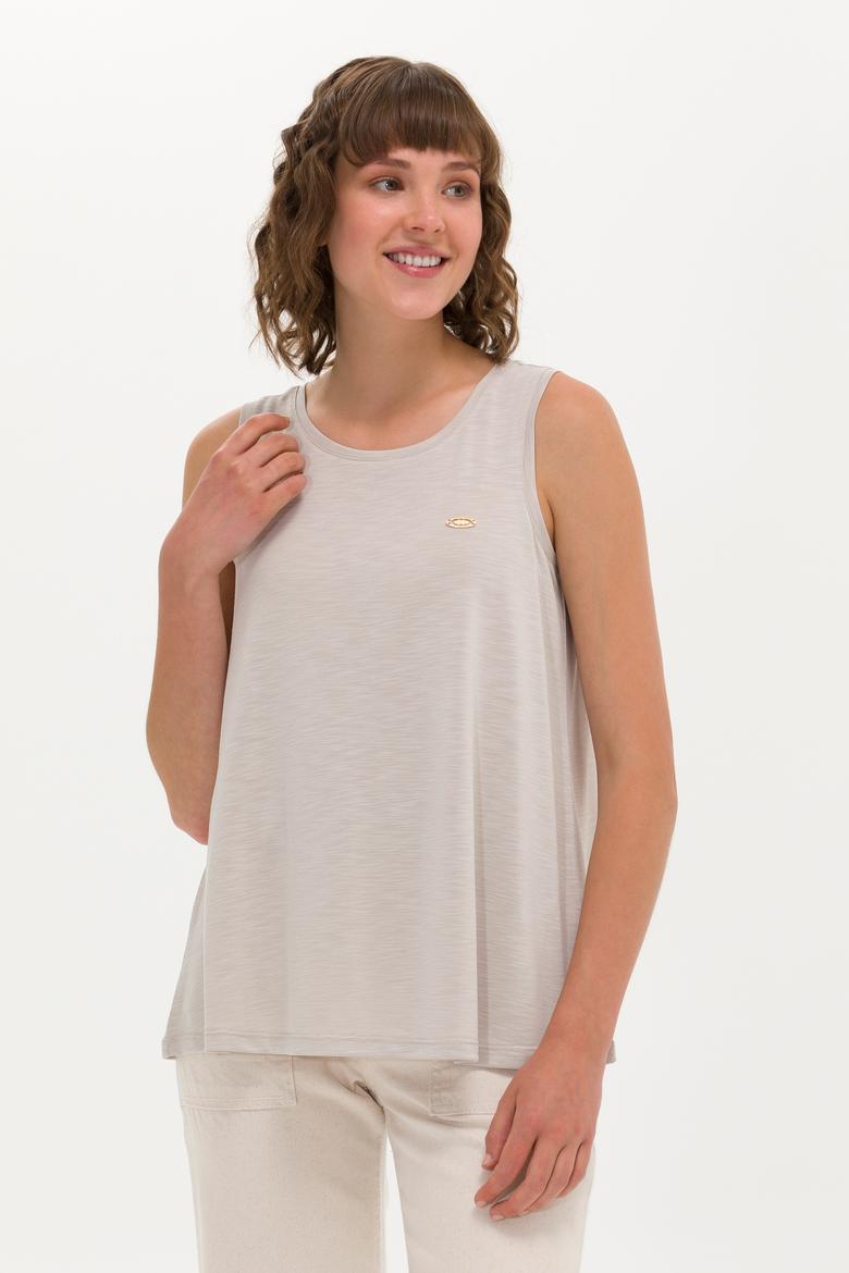 Kadın Taş Bisiklet Yaka Kolsuz Tişört - 50262481027