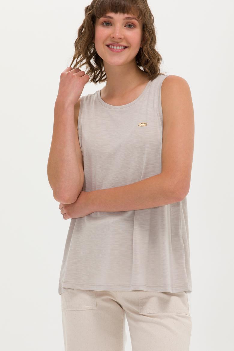 Kadın Taş Bisiklet Yaka Kolsuz Tişört