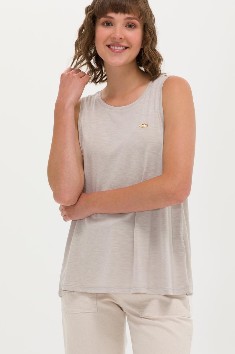 Kadın Taş Bisiklet Yaka Kolsuz Tişört