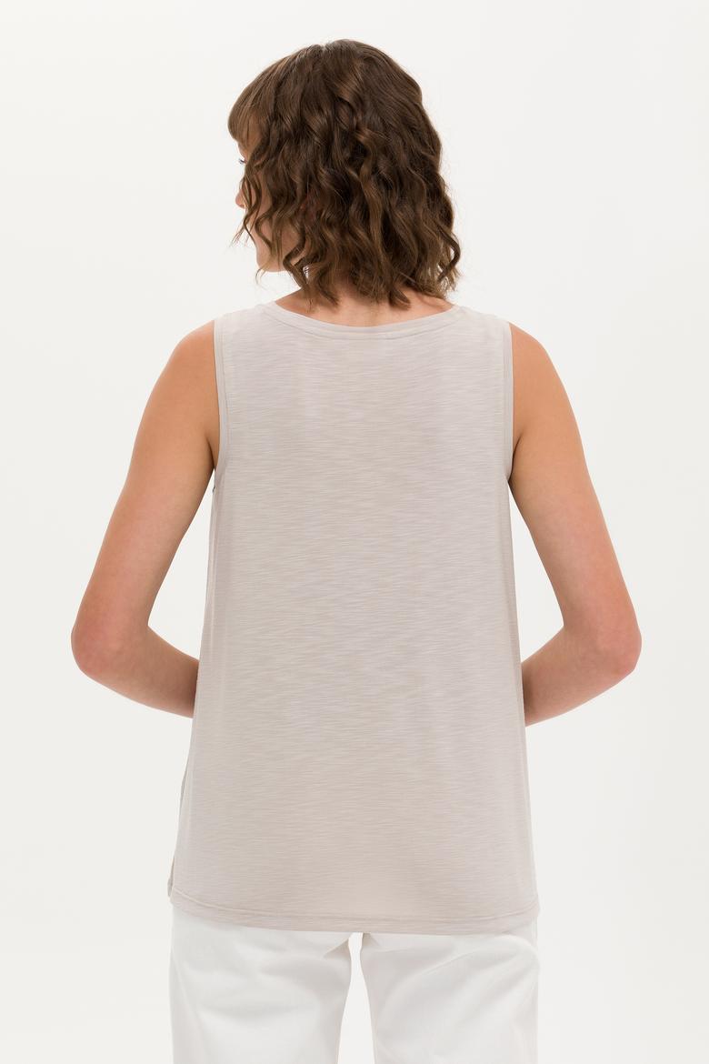 Kadın Taş Bisiklet Yaka Kolsuz Tişört - 50262481027