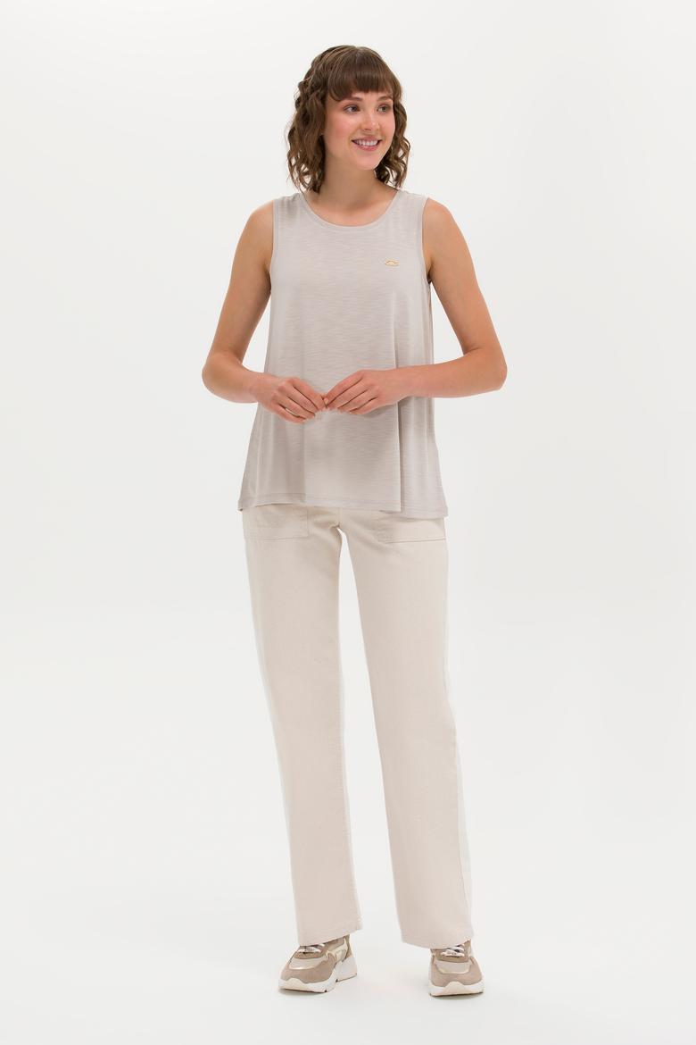 Kadın Taş Bisiklet Yaka Kolsuz Tişört - 50262481027