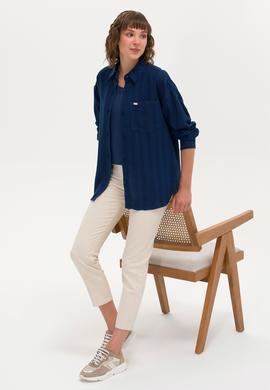 Kadın Koyu Mavi Jean Gömlek - 50263024011