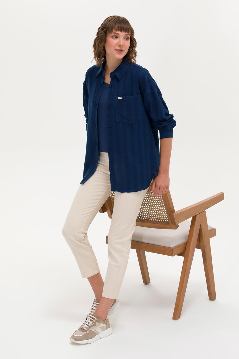 Kadın Koyu Mavi Jean Gömlek - 50263024011