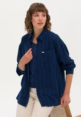 Kadın Koyu Mavi Jean Gömlek - 50263024011