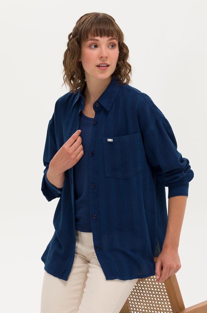 Kadın Koyu Mavi Jean Gömlek
