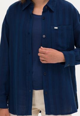Kadın Koyu Mavi Jean Gömlek - 50263024011