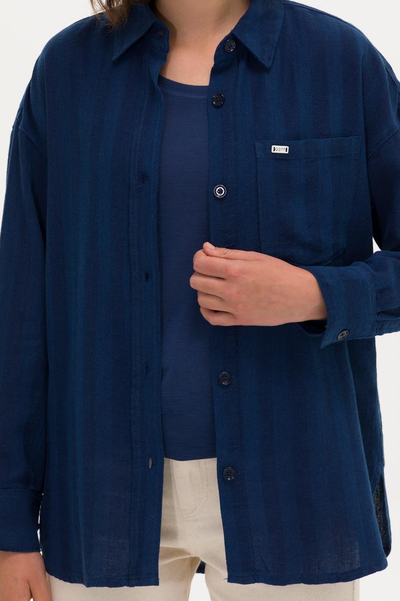 Kadın Koyu Mavi Jean Gömlek - 50263024011