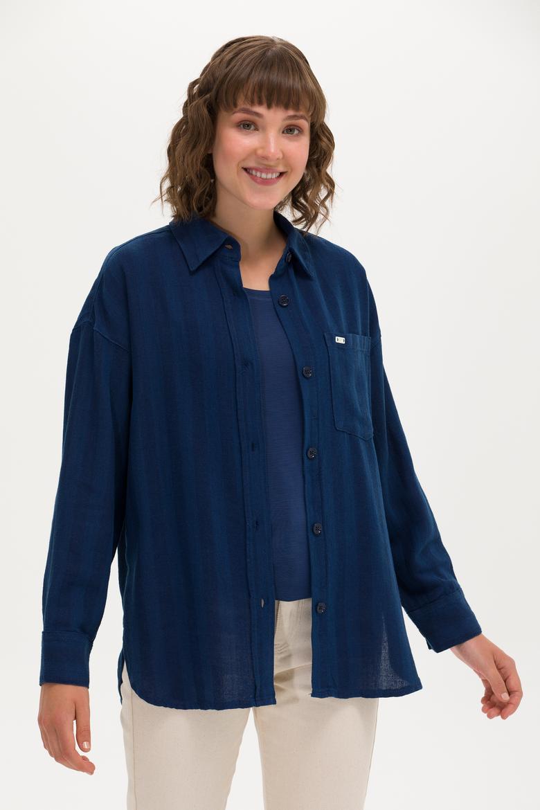 Kadın Koyu Mavi Jean Gömlek - 50263024011