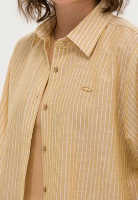 Kadın Camel Keten Görünümlü Kısa Kollu Gömlek - 50263177019